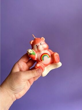 Vintage Pink Rainbow Care Bear Candle Unused